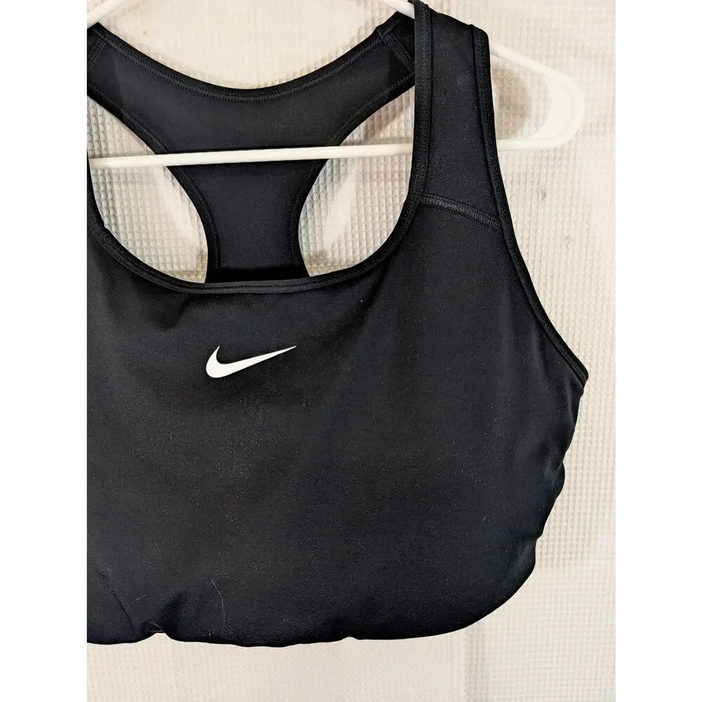 NIKE! BLACK ULTRA STRETCH, COMPRESSION WHITE LOGO FRONT ATHLETIC BRA TOP! SZ 2X